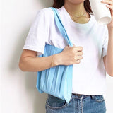 Solid Pleated Knitting Handbags For Women Shopping Shoulder Underarm Bags