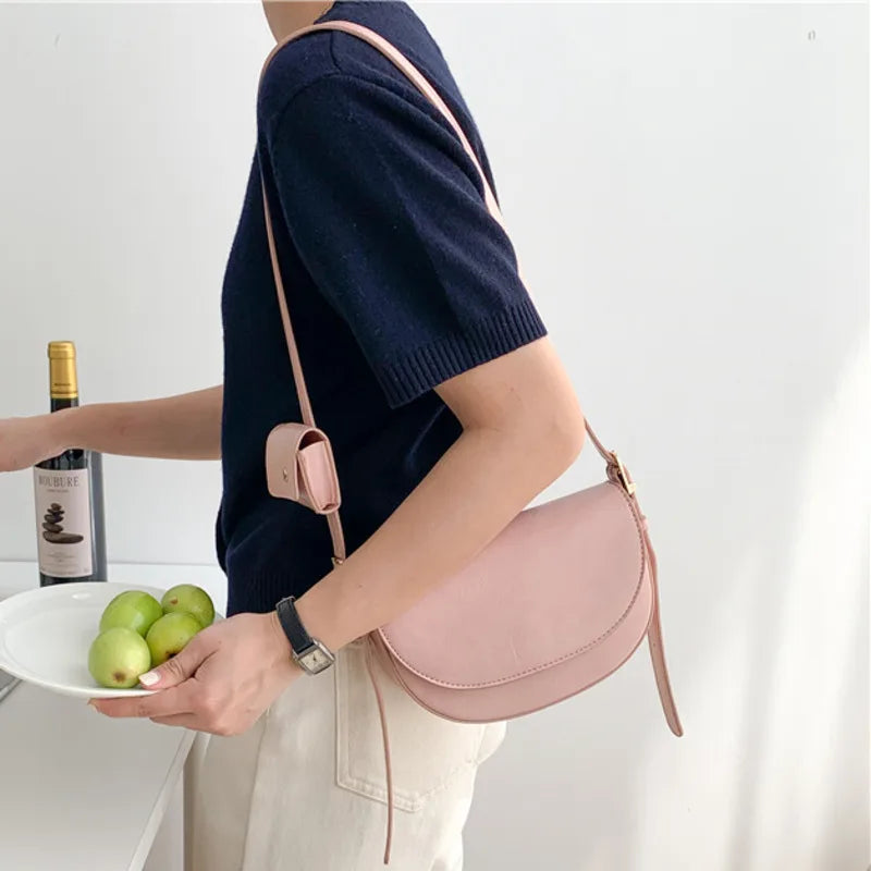 Vintage High Solid PU Leather Women's Crossbody Bag