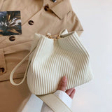 Pleated Large Capacity Bucket Shoulder Bag for Women