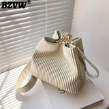 Pleated Large Capacity Bucket Shoulder Bag for Women