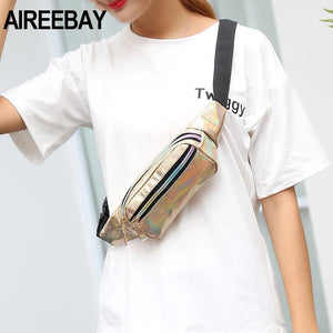 Silver Geometric Fanny Pack Women Waist Bag