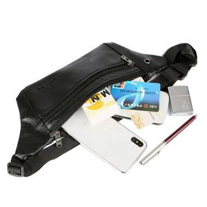 Men PU Leather Belt Bum Waist Pouch Fanny Pack Crossbody Shoulder Sport Zip Bag