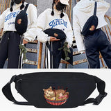 Cat Ramen Print Waist Bag Shoulder Pack Outdoor Sports Crossbody Bag
