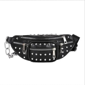 Rivet Style PU Waist Bag Chain Fanny Pack Steampunk Retro Rock Belt