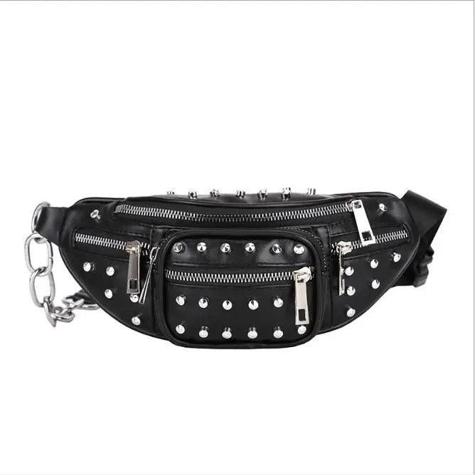 Rivet Style PU Waist Bag Chain Fanny Pack Steampunk Retro Rock Belt