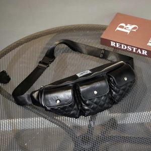 Leather Chest Bag Plaid Belt Fanny Pack