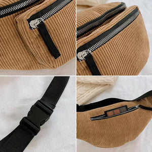 Corduroy Waist Bag Zipper Chest Bag Sport Travel Belt Bags