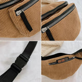 Corduroy Waist Bag Zipper Chest Bag Sport Travel Belt Bags