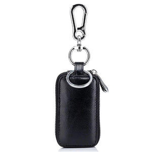 Cow Leather Home Car Keys' Bag Double Pocket Zipper Mini Wallet