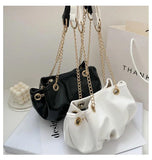 Retro Shoulder Bag Cloud Shape Cross Body Purse Chain Ruched Handbag