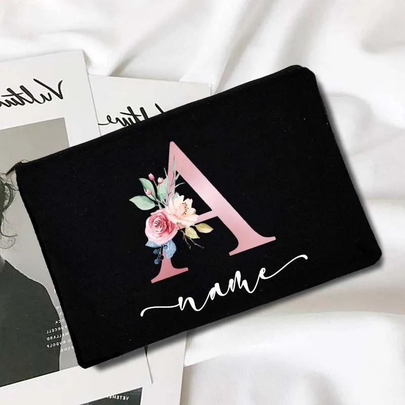 Personalized Name Letter Print Makeup Bag Organizer Wash Storage Pouch