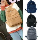 Corduroy Rucksack School Shoulder Bag Solid Backpack