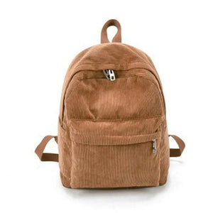 Corduroy Rucksack School Shoulder Bag Solid Backpack