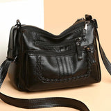 Stylish Multi-Zipper Shoulder Bag PU Leather Messenger Bags Women Tote Purse