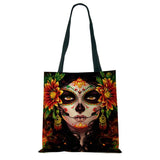 Halloween Floral Skull Print Tote Bag for Women