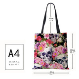Halloween Floral Skull Print Tote Bag for Women