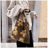 Women's Plush Handbag Mini Shoulder Bag Retro Animal Print Messenger Bag