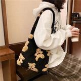 Women's Plush Handbag Mini Shoulder Bag Retro Animal Print Messenger Bag