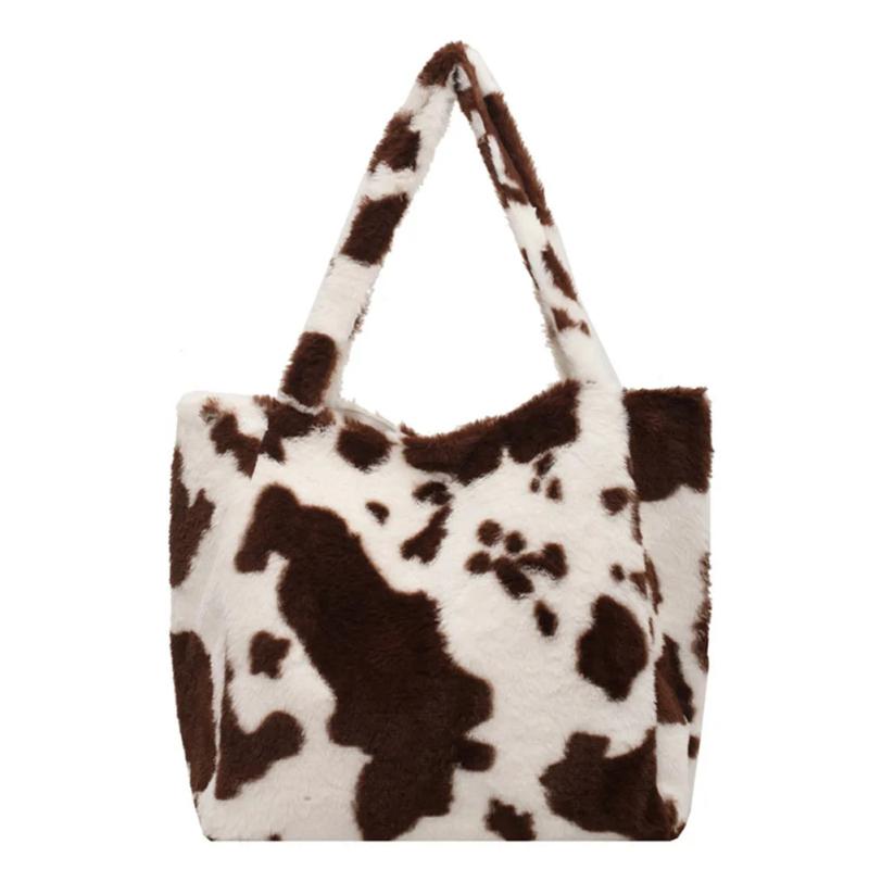 Vintage Animal Pattern Shoulder Bags Casual Plush Handbag