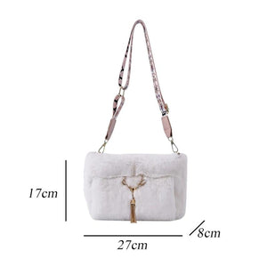 Soft Faux Fur Shoulder Bag with Wide Strap for Women