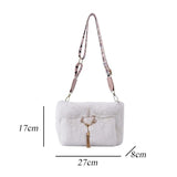 Soft Faux Fur Shoulder Bag with Wide Strap for Women