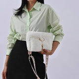 Soft Faux Fur Shoulder Bag with Wide Strap for Women