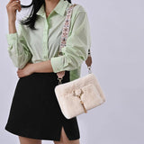 Soft Faux Fur Shoulder Bag with Wide Strap for Women