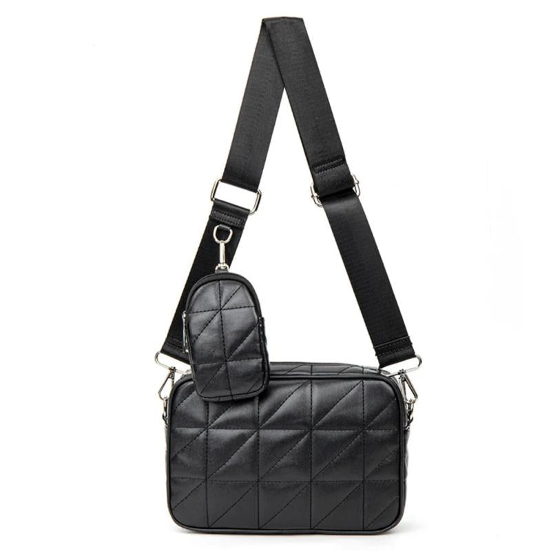 Women's PU Leather Square Handbag Diamond Pattern Shoulder Bag