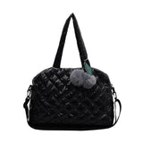 Quilted Crossbody Bag with Pompom Pendant & Large Capacity