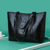 Vintage Crocodile Leather Handbag Large Capacity Shoulder Shopping Bag