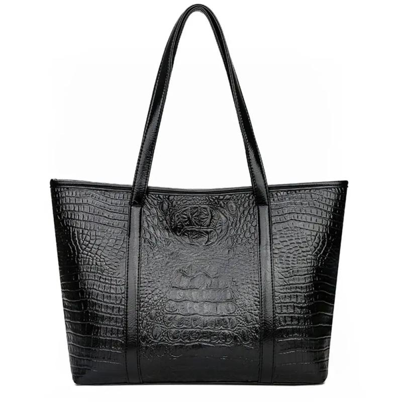 Vintage Crocodile Leather Handbag Large Capacity Shoulder Shopping Bag