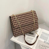 Women Shoulder Bag Houndstooth Square PU Leather Handbag Lock Messenger