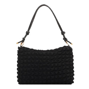 Women's Diamond Lattice Shoulder Bag with Pleats