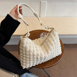 Women's Diamond Lattice Shoulder Bag with Pleats