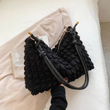 Women's Diamond Lattice Shoulder Bag with Pleats