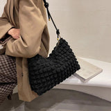 Women's Diamond Lattice Shoulder Bag with Pleats