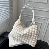 Women's Diamond Lattice Shoulder Bag with Pleats