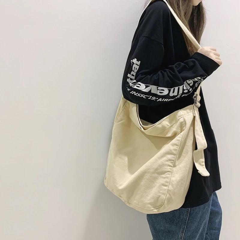 Minimalist Style Solid Shoulder Bags 100% Cotton Unisex