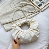 Vintage Pleated PU Leather Small Handbags Snap Fastener Ladies Mini Shoulder Bag