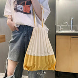 Pleated Canvas Tote Bag For Women Shopper Shoulder Underarm