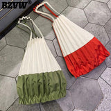 Pleated Canvas Tote Bag For Women Shopper Shoulder Underarm