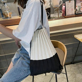 Pleated Canvas Tote Bag For Women Shopper Shoulder Underarm