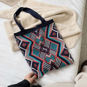 Women Open Soft Top-handle Bag Female Daily Handbag Lady Knitting Handbag Bohemi
