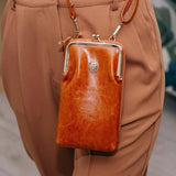 Vintage Oil Wax Leather Phone Bags Women Small Shouder Bag