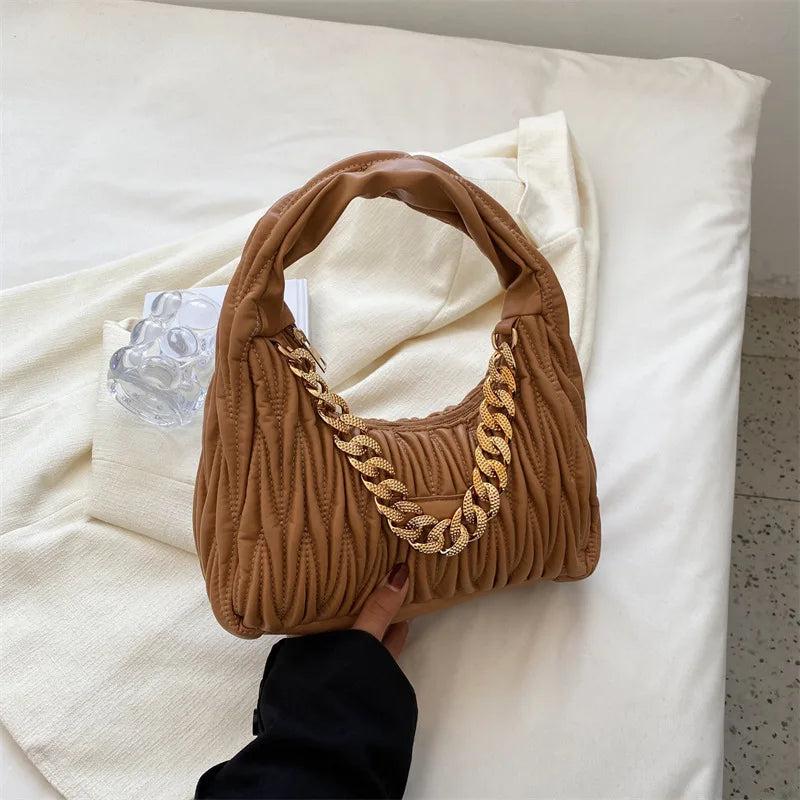 Vintage PU Leather Shoulder Bag Thick Chain Handbags