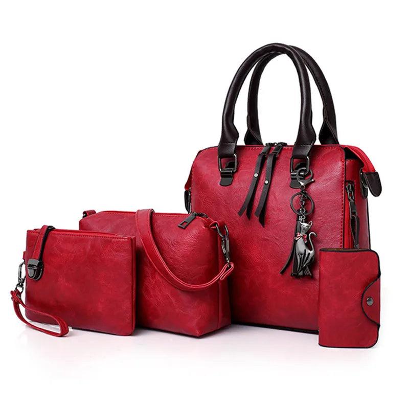 4 Pcs Large Capacity Women's Leather Tote Shoulder Bags