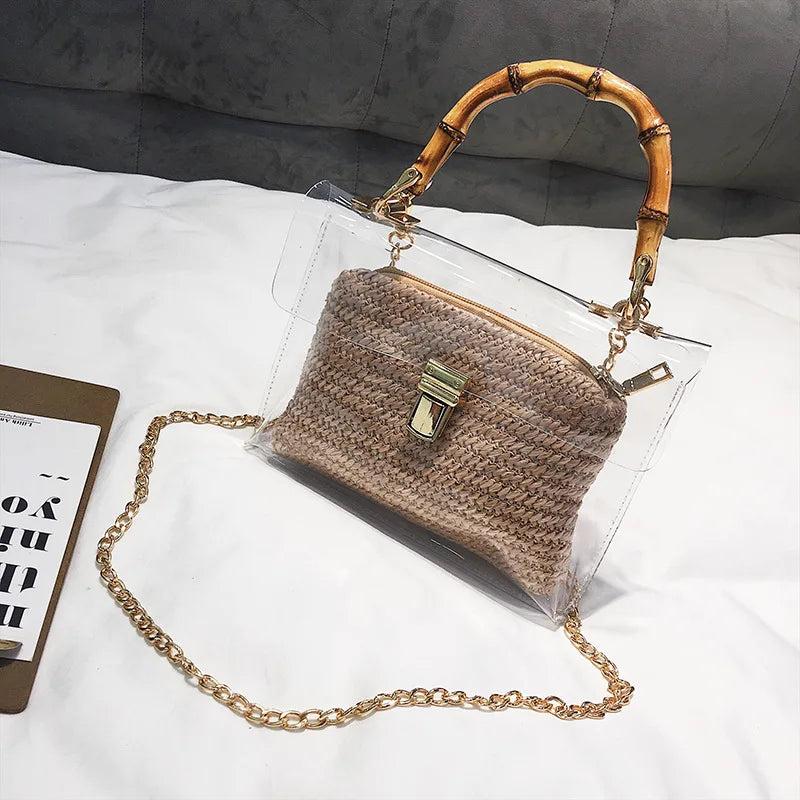 Women Hand Bags Chain Straw Bag Lady Travel Beach Shoulder Cross Body Bag