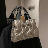 Women's Portable Underarm Bag Bright Down Cotton Filled Tote Bag