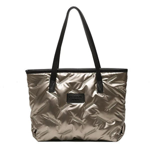 Women's Portable Underarm Bag Bright Down Cotton Filled Tote Bag