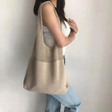 Retro Hollow Knitted Hand-held Shoulder Bag Woolen Bag Large Capacity